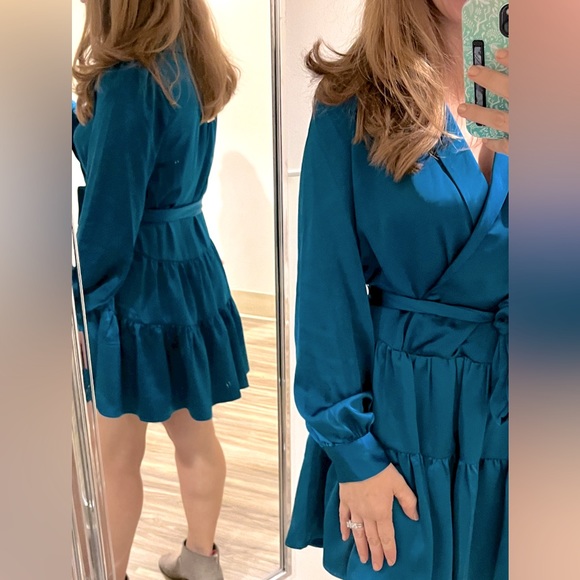 Macy’s Satin Wrap Dress in Deep Lagoon -Small - Picture 4 of 4